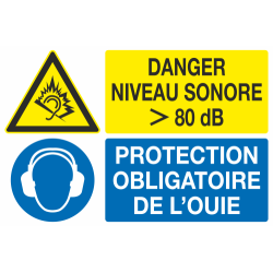 Panneau Danger niveau sonore protection obligatoire de l'ouie