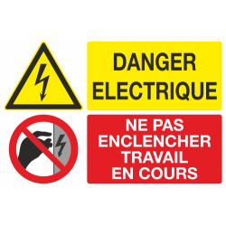Panneau Danger eléctrique ne pas enclencher travail en cours
