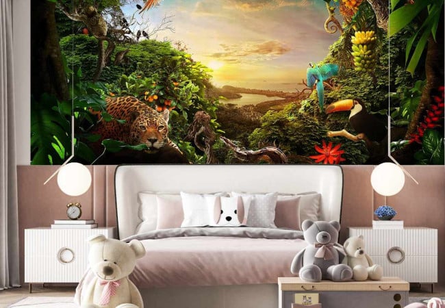 Papier peint Panorama de la jungle avec des animaux nr. u74709