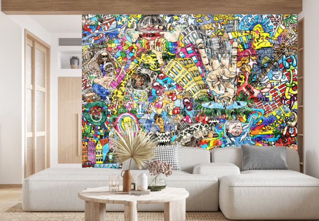 artgeist Papier peint graffiti 243,8 x 175,3 cm – Papier peint autocollant amovible – Grand autocollant amovible – Décoration murale imprimée – Image