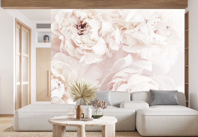 Papier Peint Intissé FLEURS Roses Pivoines Plantes Rétro Pour Salon