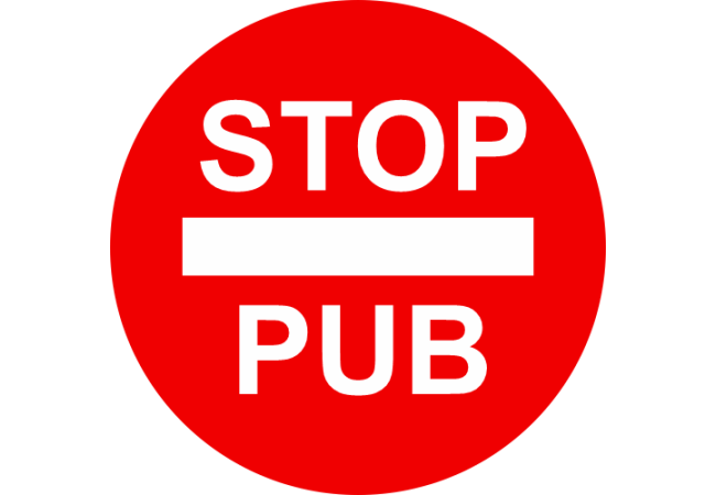 Sticker Stop Pub rond rouge