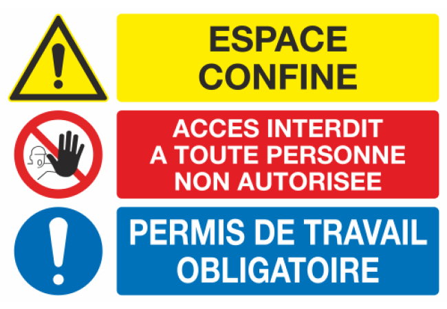 Panneau Espace confiné acces interdit permis de travail obligatoire
