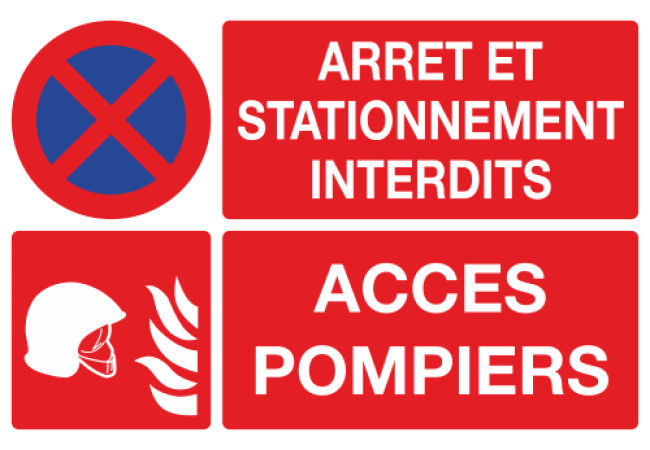 Panneau Arrêt et stationnement interdits accès pompiers