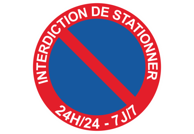 Sticker Panneau Interdiction de Stationner 24H/24 - 7J/7