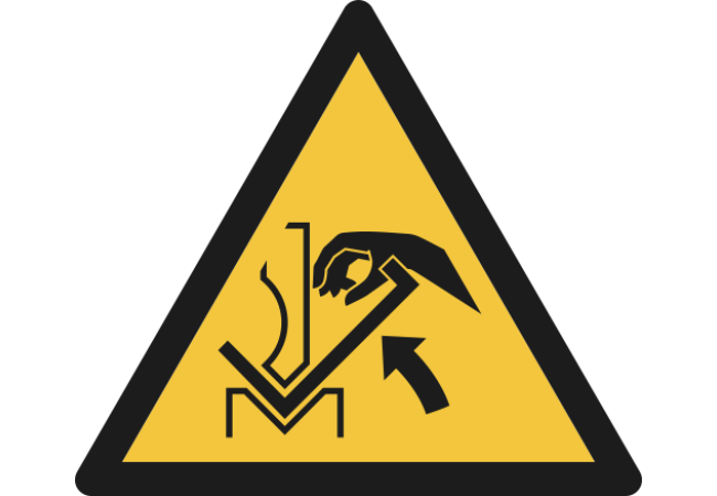 W031- ISO 7010 - Panneau Danger, Écrasement de la main entre une presse plieuse et le matériau