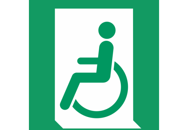 E026 - ISO 7010 - Panneau Sortie de secours pour les personnes incapables de marcher ou à mobilité réduite (gauche)