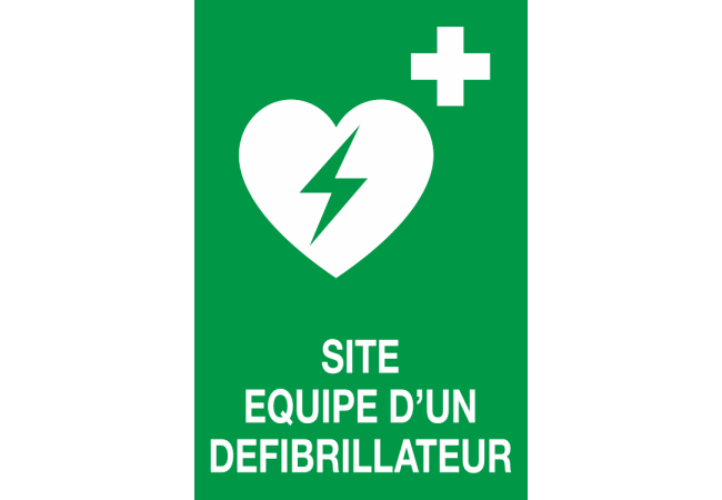 Panneau Site equipé d'un defibrilateur