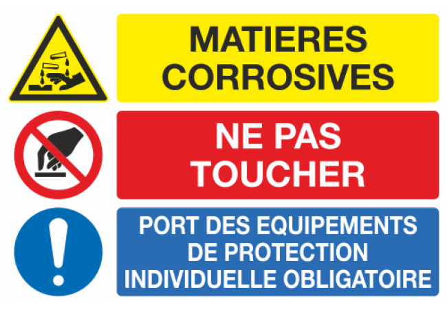 Panneau Matières corrosives ne pas toucher port d'équipement de protection