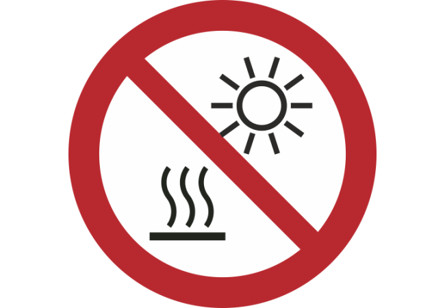 P068- ISO 7010 - Panneau Ne pas exposer au rayonnement solaire direct ni aux surfaces chaudes