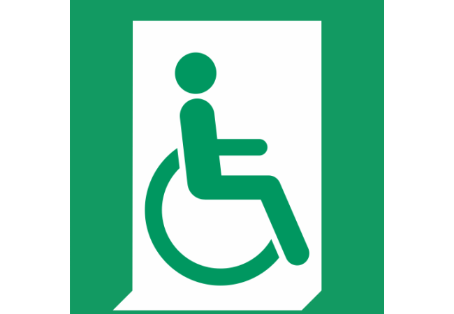 E030 - ISO 7010 - Panneau Sortie de secours pour les personnes incapables de marcher ou à mobilité réduite (droite)