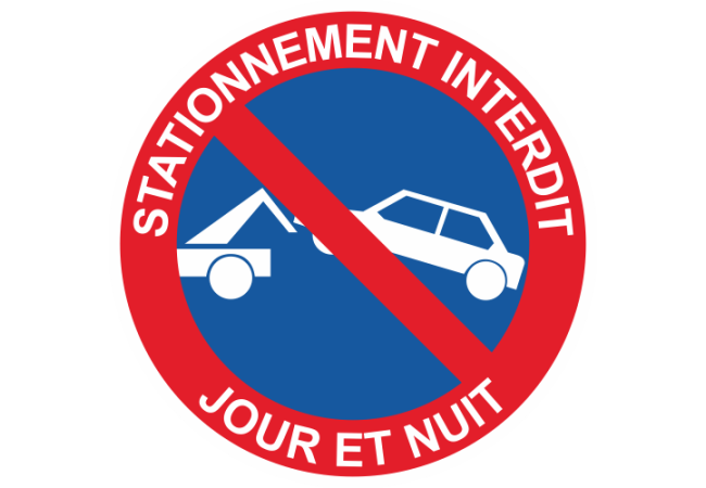 Sticker Panneau Stationnement Interdit Jour et Nuit Dépanneuse
