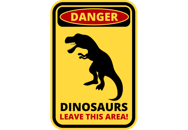 Autocollant Panneau Danger Dinosaure