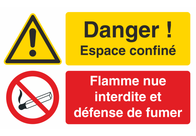 Autocollant Espace Confiné / Flamme Nue Interdite Et Défense De Fumer