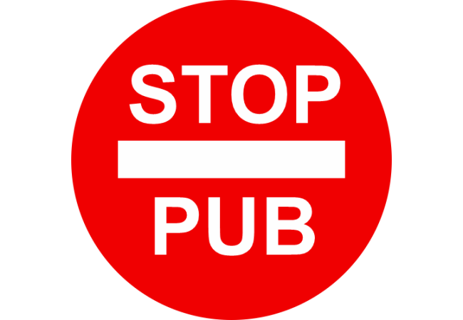 Sticker Stop Pub rond rouge