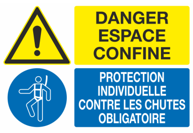 Panneau Danger espace confiné protection contre chute obligatoire