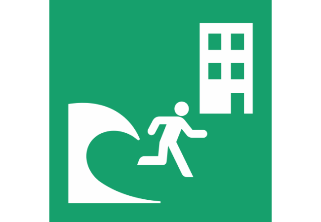 E063 - ISO 7010 - Panneau Bâtiment d’évacuation en cas de tsunami