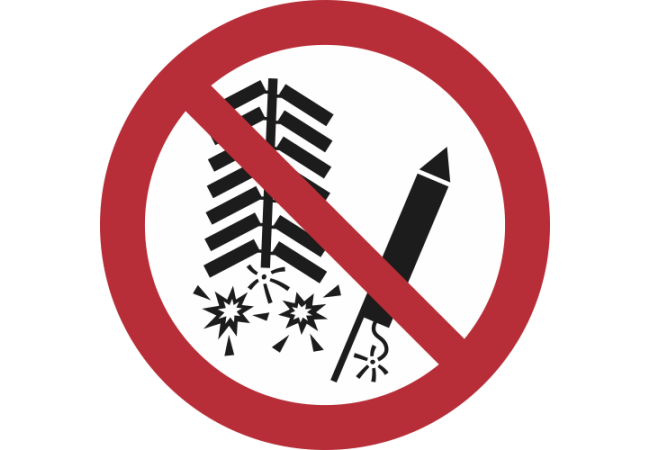 P040- ISO 7010 - Panneau dInterdiction d’allumer des artifices de divertissement