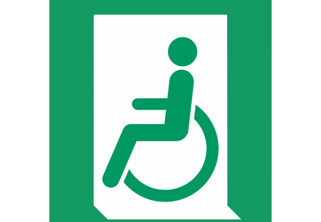 E026 - ISO 7010 - Panneau Sortie de secours pour les personnes incapables de marcher ou à mobilité réduite (gauche)