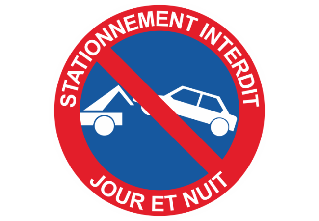Sticker Panneau Stationnement Interdit Jour et Nuit Dépanneuse
