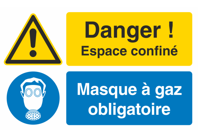 Autocollant Espace Confiné / Masque à Gaz Obligatoire