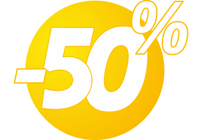 Autocollant Soldes 50% Bulles Jaunes