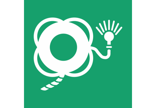 E043 - ISO 7010 - Panneau Bouée de sauvetage avec ligne flottante et appareil lumineux