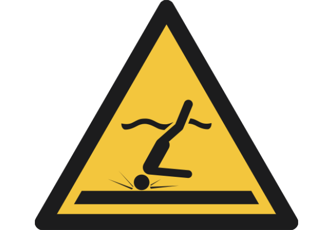 W048- ISO 7010 - Panneau Danger, Eau peu profonde (plongeon)